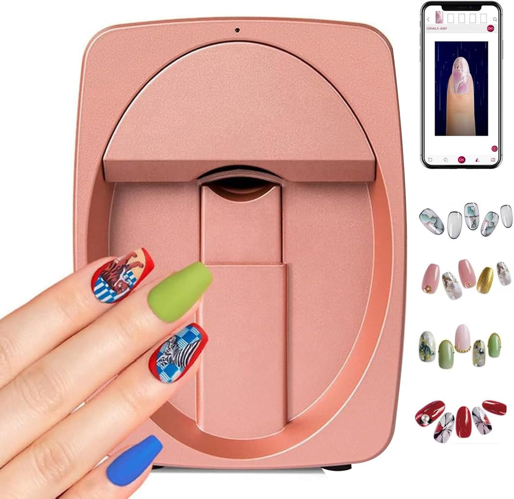 Intelligent 3D Nail Painting Machine, Digital Mobile Nail Art Printer, DIY Nail Printer Control Through Mobile App, Personalized Unique Nail Art, for Beauty & Personal Care for Girls' Home Nails,Roseg