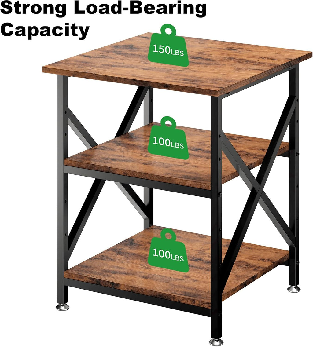 3 Tier Printer Stand, Large Table with Wheels, Rolling Cart with Height Adjustable Middle Storage Shelf, 23.6 x 23.6 x 30.3 Inches Shelf for Home Office, Vintage Brown