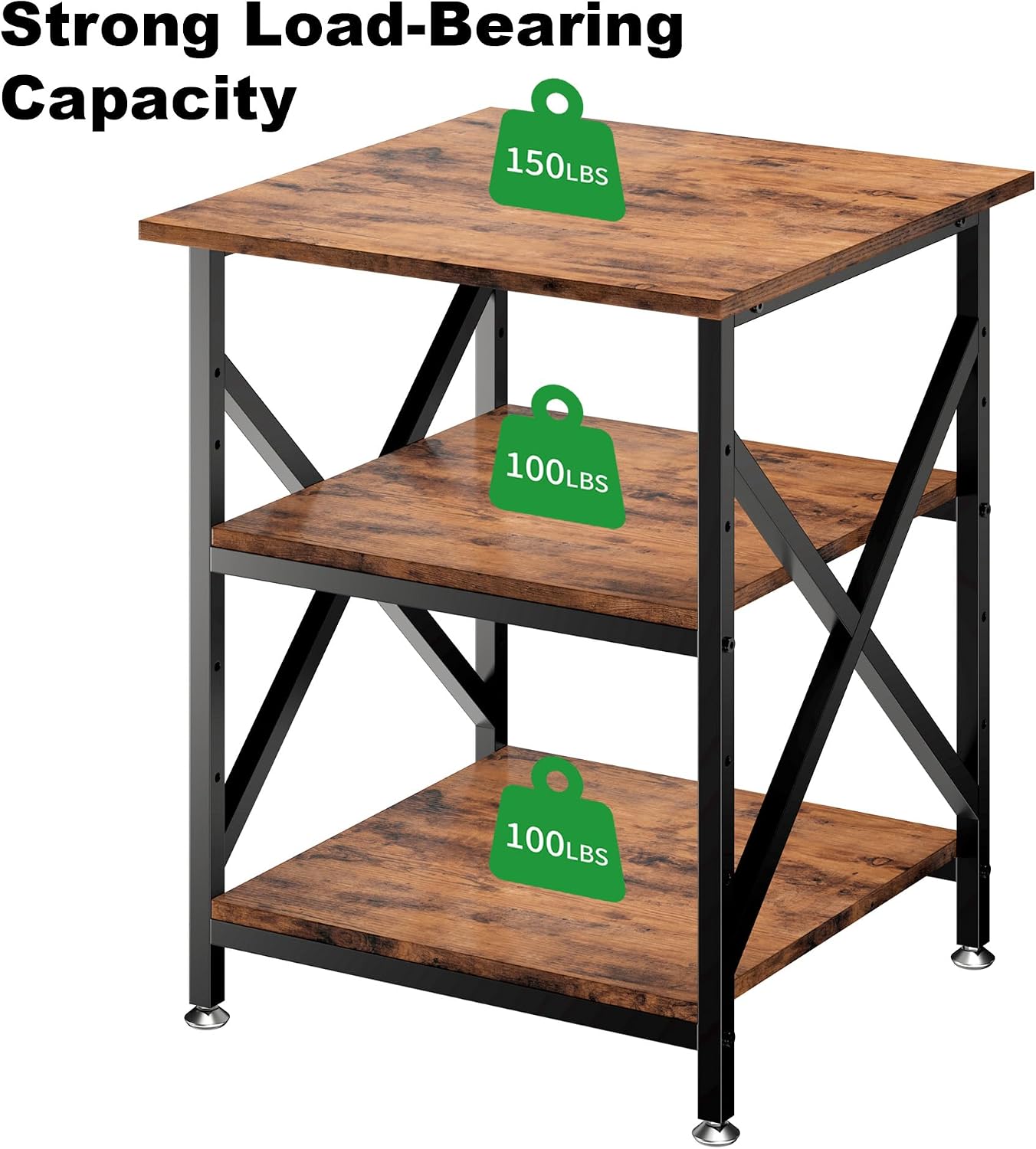 3 Tier Printer Stand, Large Table with Wheels, Rolling Cart with Height Adjustable Middle Storage Shelf, 23.6 x 23.6 x 30.3 Inches Shelf for Home Office, Vintage Brown