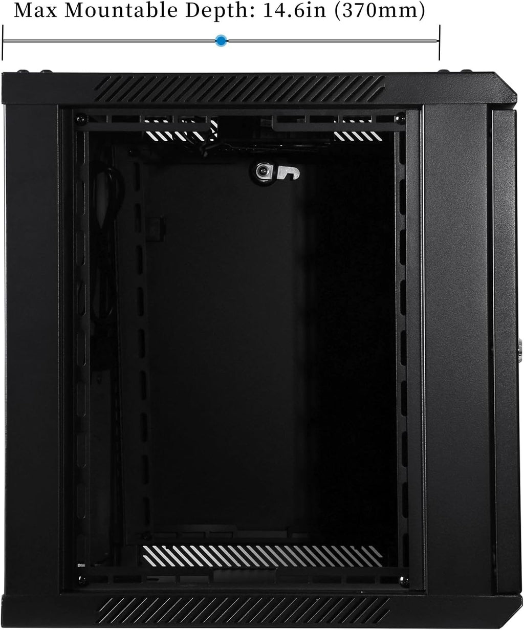 RackPath 9U Wall Mount Network Rack Cabinet – Quiet Cooling Fan, Locking Glass Door, 17.7' Deep (450mm), Removable Locking Side Panels, Fits 19' IT & A/V Equipment