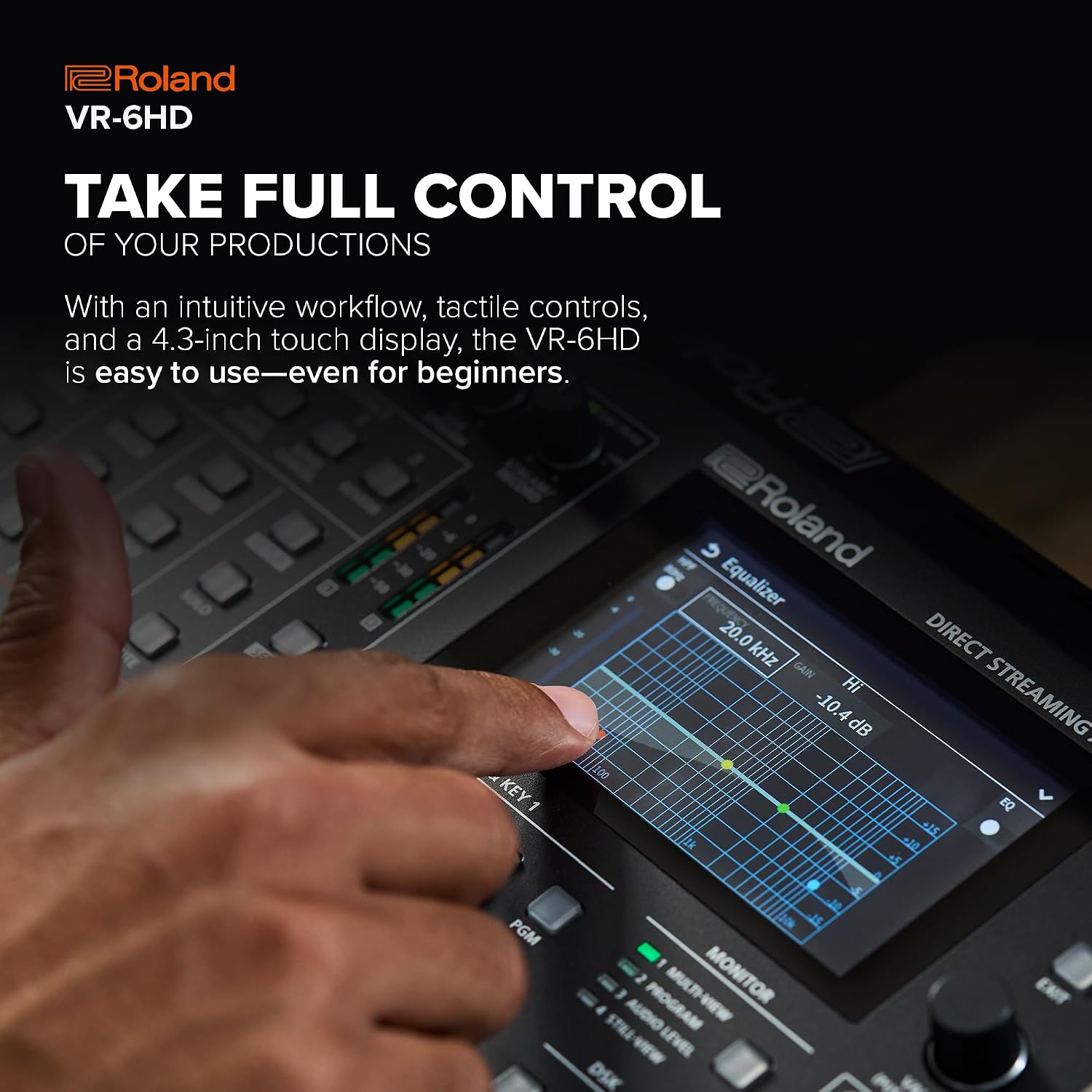 Roland VR-6HD | Ultra-compact Audio/Video Mixer with Direct Streaming Encoders | Ideal for Livestreaming | Extensive A/V Connectivity | 4.3' Touch Screen Multi-Viewer Display | Advanced Editing Tools
