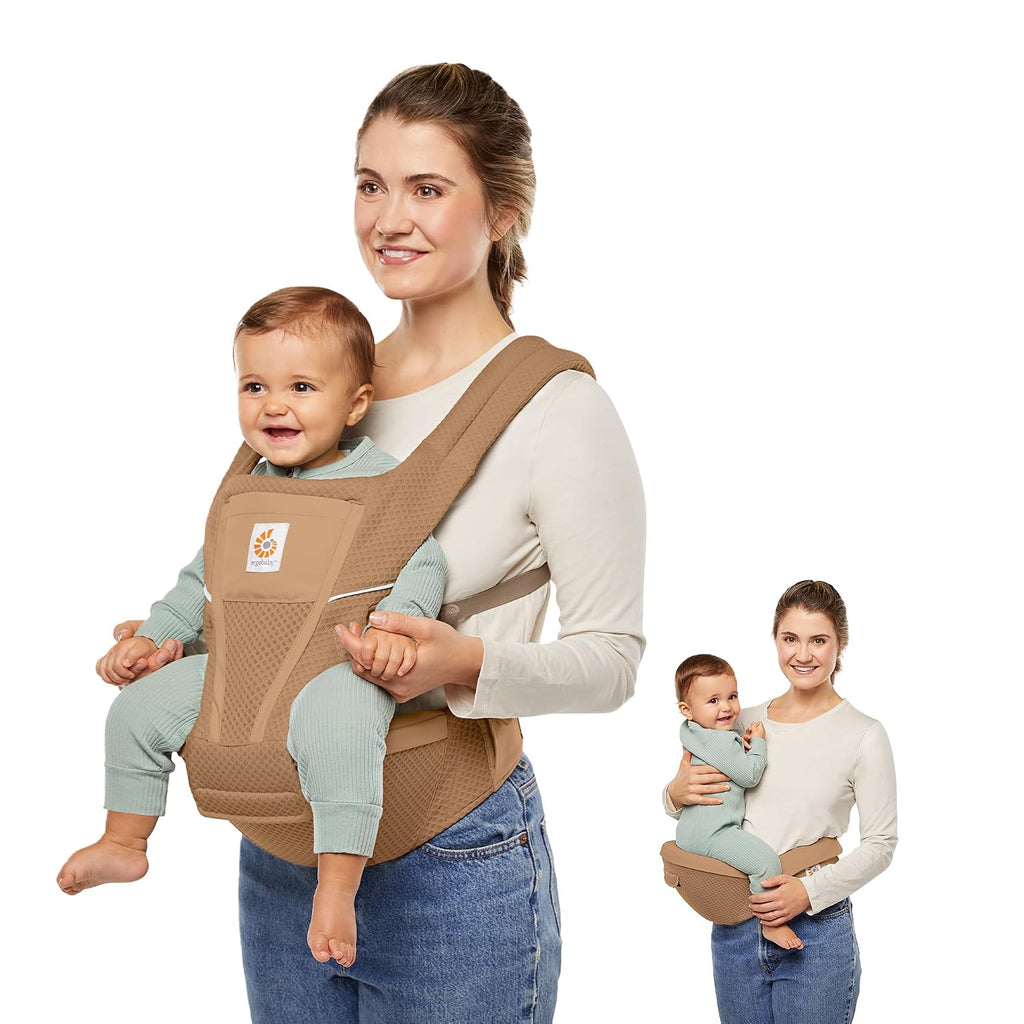 Ergobaby Alta Hip Seat Baby Carrier for Babies & Toddlers 4-48 Months (12-45 lbs) - 3-Position Convertible Ergonomic Baby Carrier with Storage Pocket, Sun Hood, Hip-Healthy Positioning - Camel