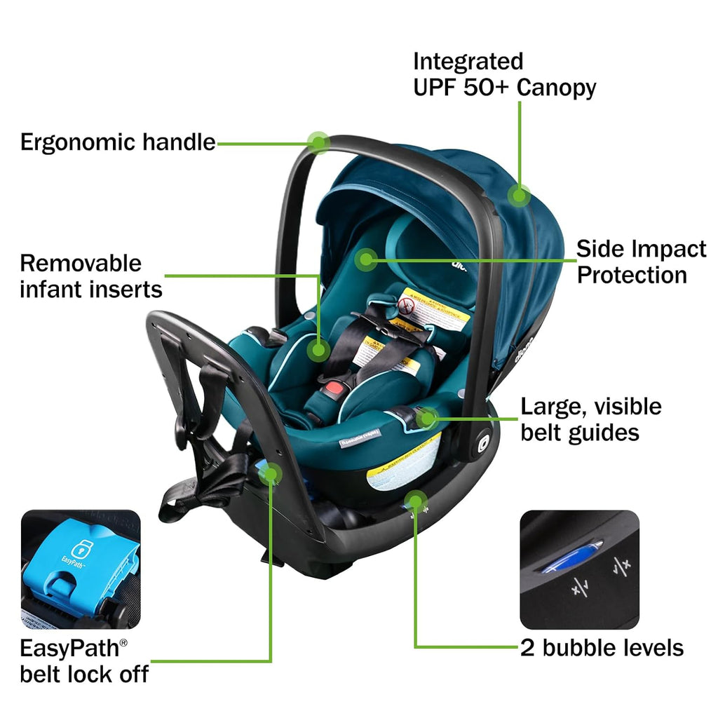 Diono LiteClik30 RXT SafePlus Infant Car Seat and Base, Rear-Facing for Infants 4-30lbs, SafePlus Engineering, with Infant Insert, UPF 50+ Sunshade (Blue Razz Ice)