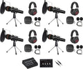 Rockville 4-Person Podcast Recording Package LINE8 USB 8-Channel Mixer and USB Audio Interface with (4) PRO-M50 Headphones, (4) RMIC-SR Mics, Stands, RHPA4 Amp, Cables (15 Items)