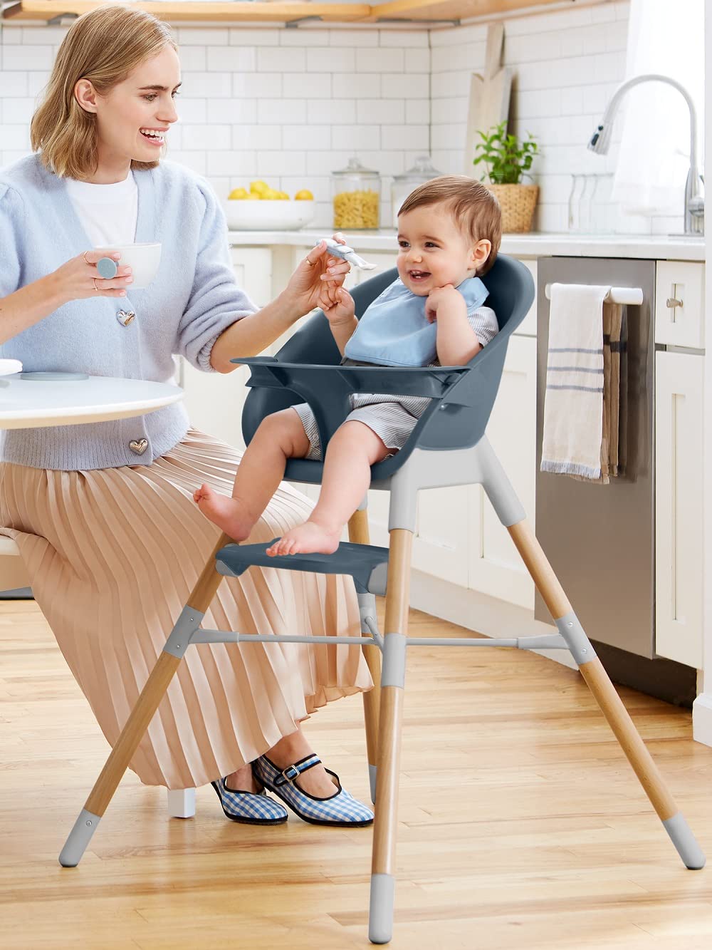 Skip Hop Baby High Chair 4 in 1 Convertible High Chair, EON, Slate Blue