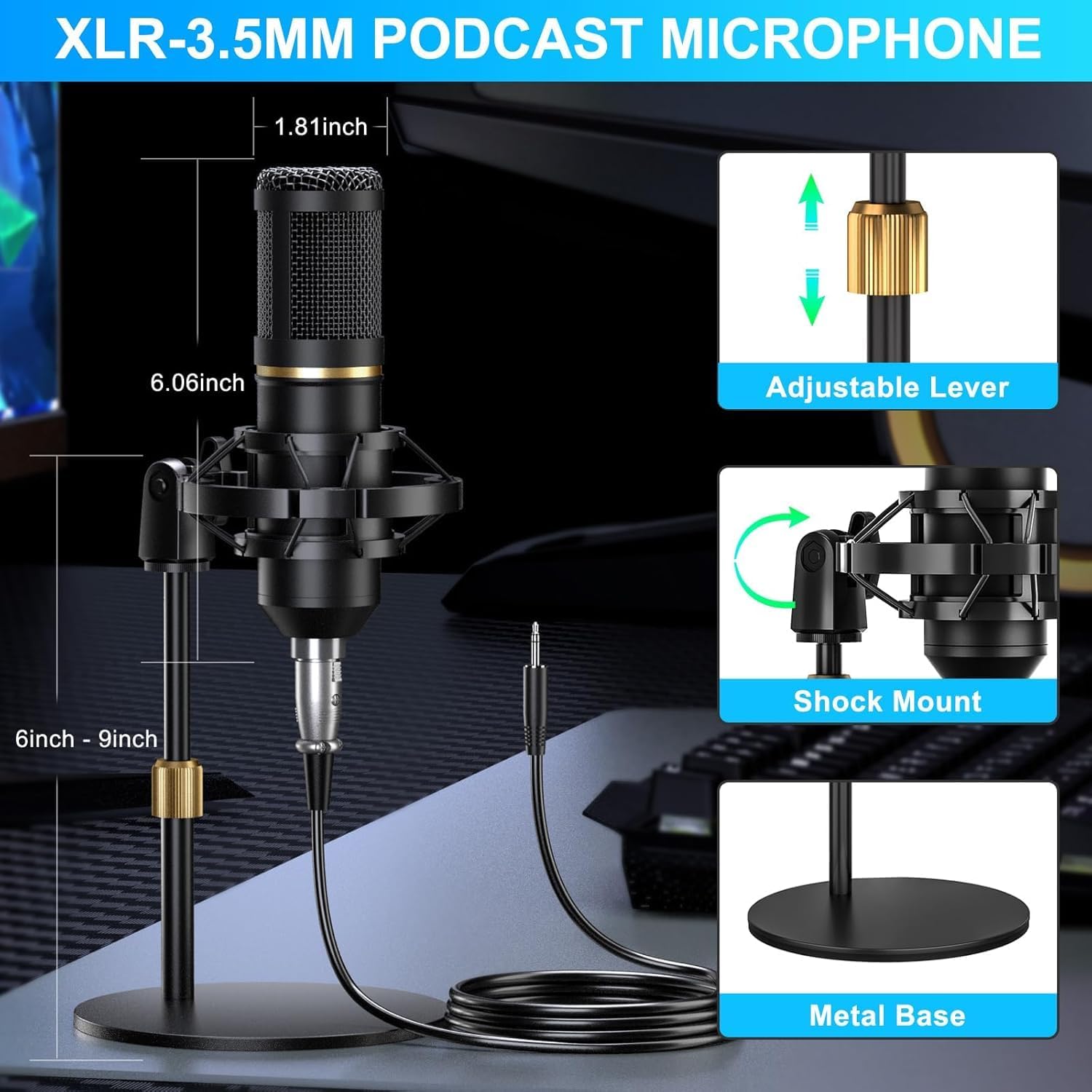 Podcast Microphone Bundle for Live Streaming, Sound Card Audio Interface Mixer w 3.5mm Condenser Mic for Broad Casting with Voice Changer Denoise, Podcast Equipment Bundle for PC/Phone Gaming Singing