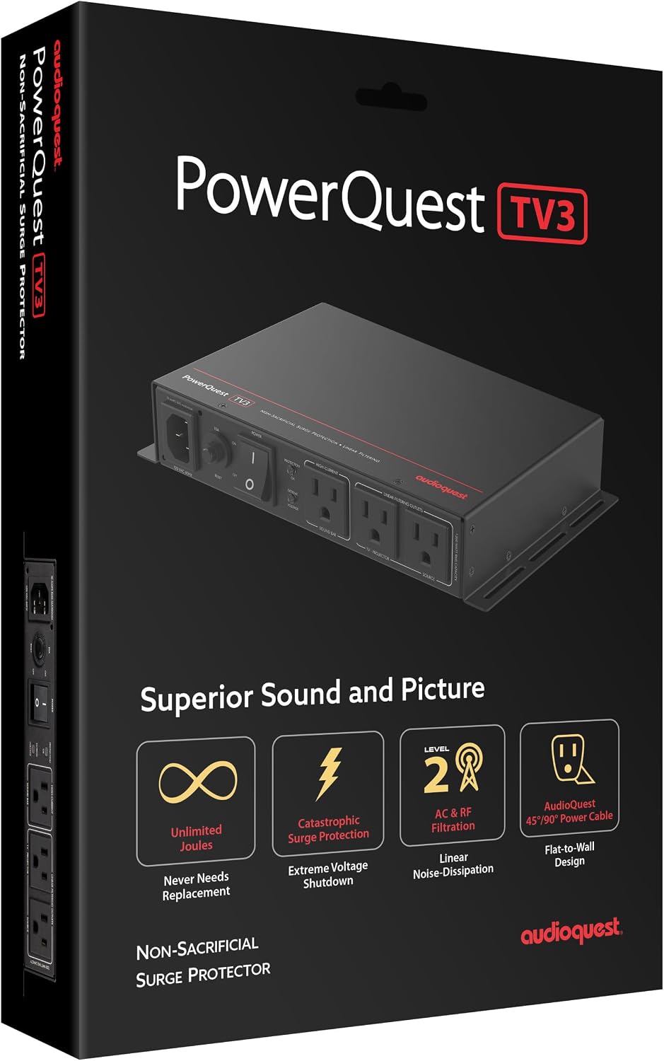 AudioQuest PowerQuest TV3 3-Outlet Non-Sacrificial Surge Protector for Wall-Mounted TVs