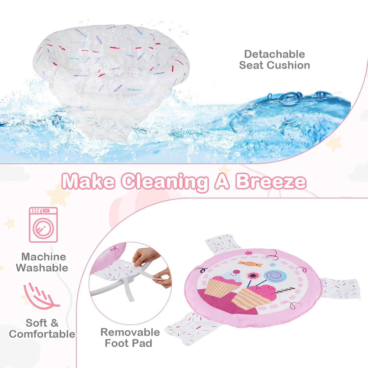 HONEY JOY Baby Bouncer Activity Center, Infant Jumper and Table w/ 360° Rotary Seat, 3 Adjustable Heights, Mat, Music, Lights, Sounds & Developmental Toys, Activity Center for Babies (Pink)