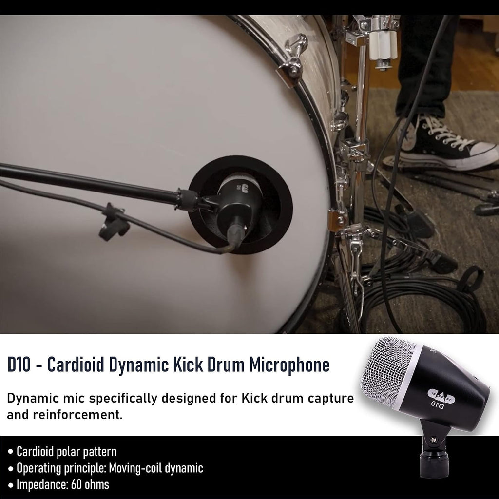 CAD Audio Stage7 Premium 7-Piece Drum Instrument Mic Pack with Vinyl Carrying Case + 7 On Stage Microphones Cables, 20 Feet