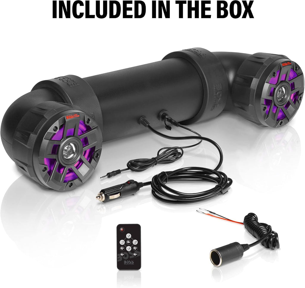 BOSS Audio Systems UTV4BRGB ATV Sound System - 4 Inch Speakers, Tweeters, IPX5 Weatherproof, Bluetooth, Built-in Amplifier, Multi-Color Illumination