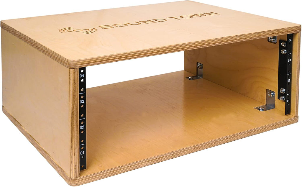 Sound Town DIY 4U Studio Rack with Baltic Birch Plywood, Golden Oak, Assembly Required (SDRK-Y4)