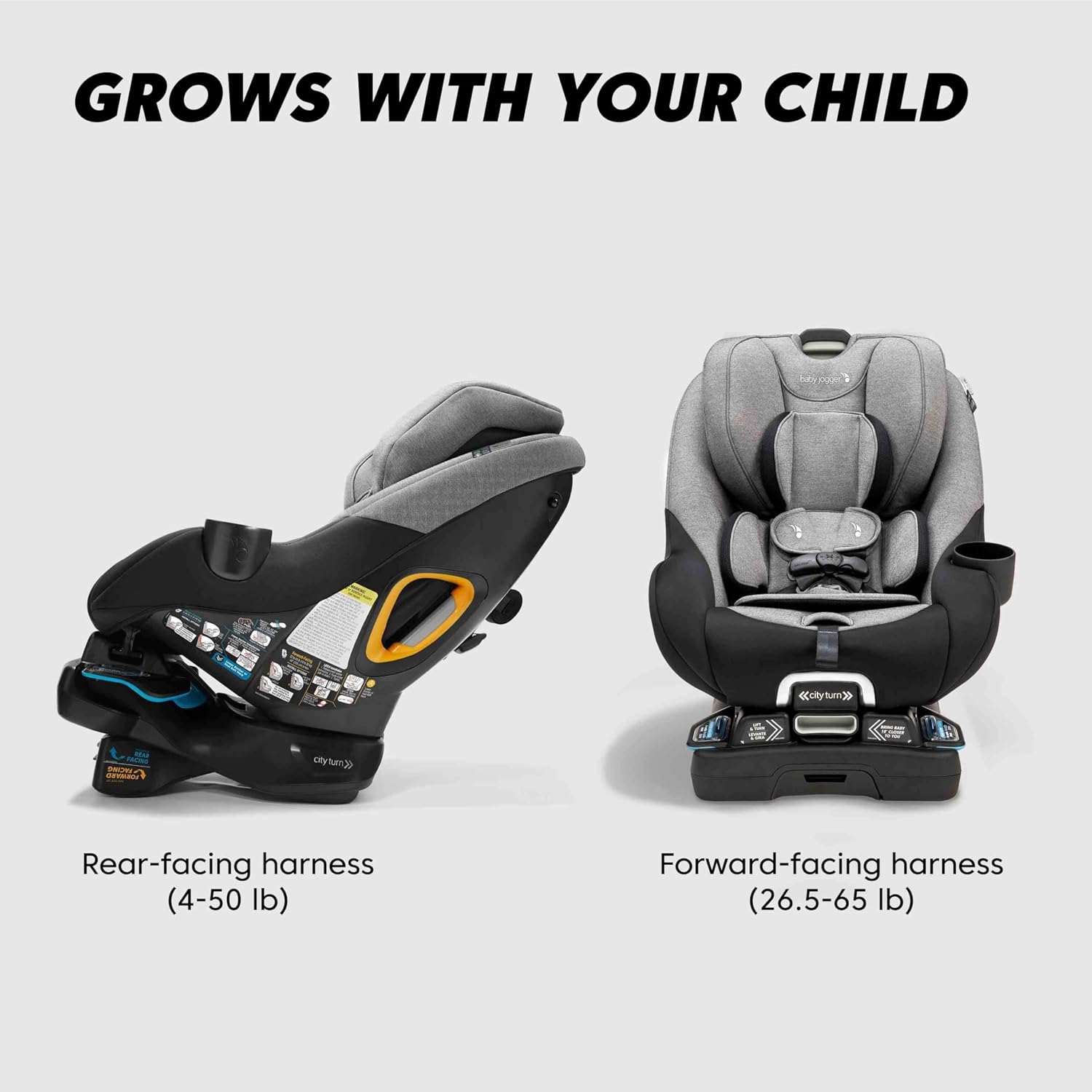 Baby Jogger® City Turn Rotating Car Seat, 180-Degree Turn, Rear Facing, Forward Facing Swivel Convertible Car Seat with Lightweight Coolmax Fabric, Newborn to Toddler, Dune Fashion
