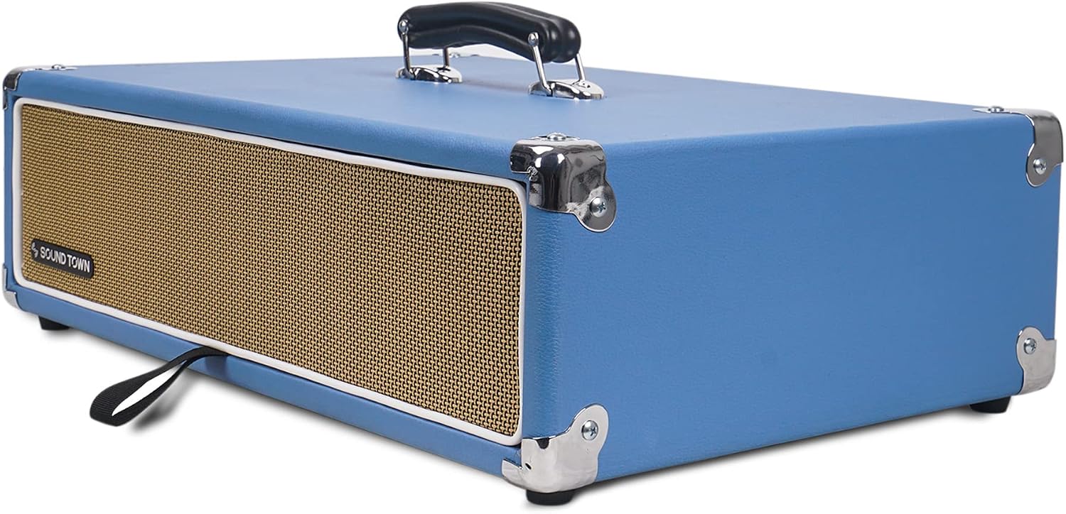 Sound Town Vintage 2U Amp Rack Case, 12.5' Depth with Rubber Feet, Dust Cover, Kickstand, Beau Blue (STVRC-2BL)