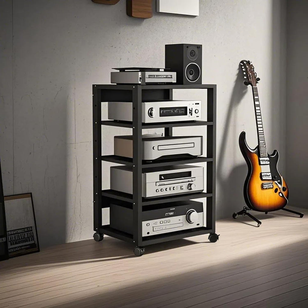 3/4/5 Tier Audio-Video Media Stand with Adjustable Shelves, Home Stereo System Entertainment Components Cabinet for Gaming, Meeting, Living, Recording Room, Black(50x40x90cm)