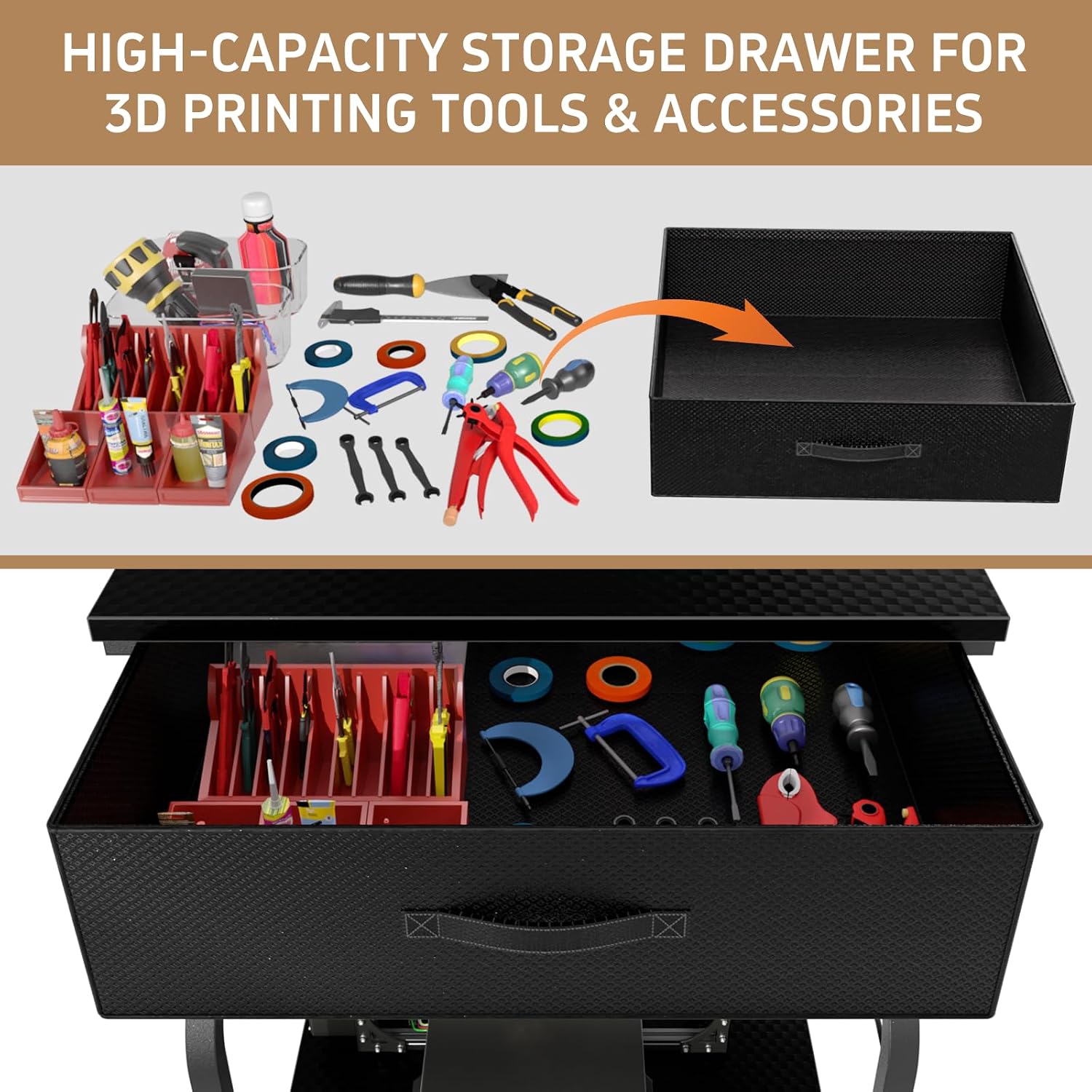 3D Printer Stand with Filament Storage,3D Printer Rack with Storage Drawer，Heavy-Duty 3D Printers Table with Power Outlet，for ABS/PLA/TPU Spools, Home Office Studi