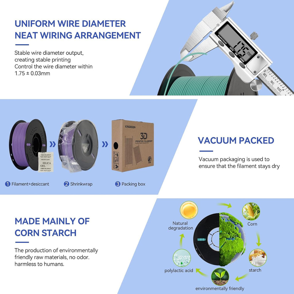 Kingroon Matte PLA Filament Bundle 1.75mm 3D Printer Filament Bundle Multicolor 1kg Dimensional Accuracy +/- 0.02 mm (12 Rolls Mixed Colors)