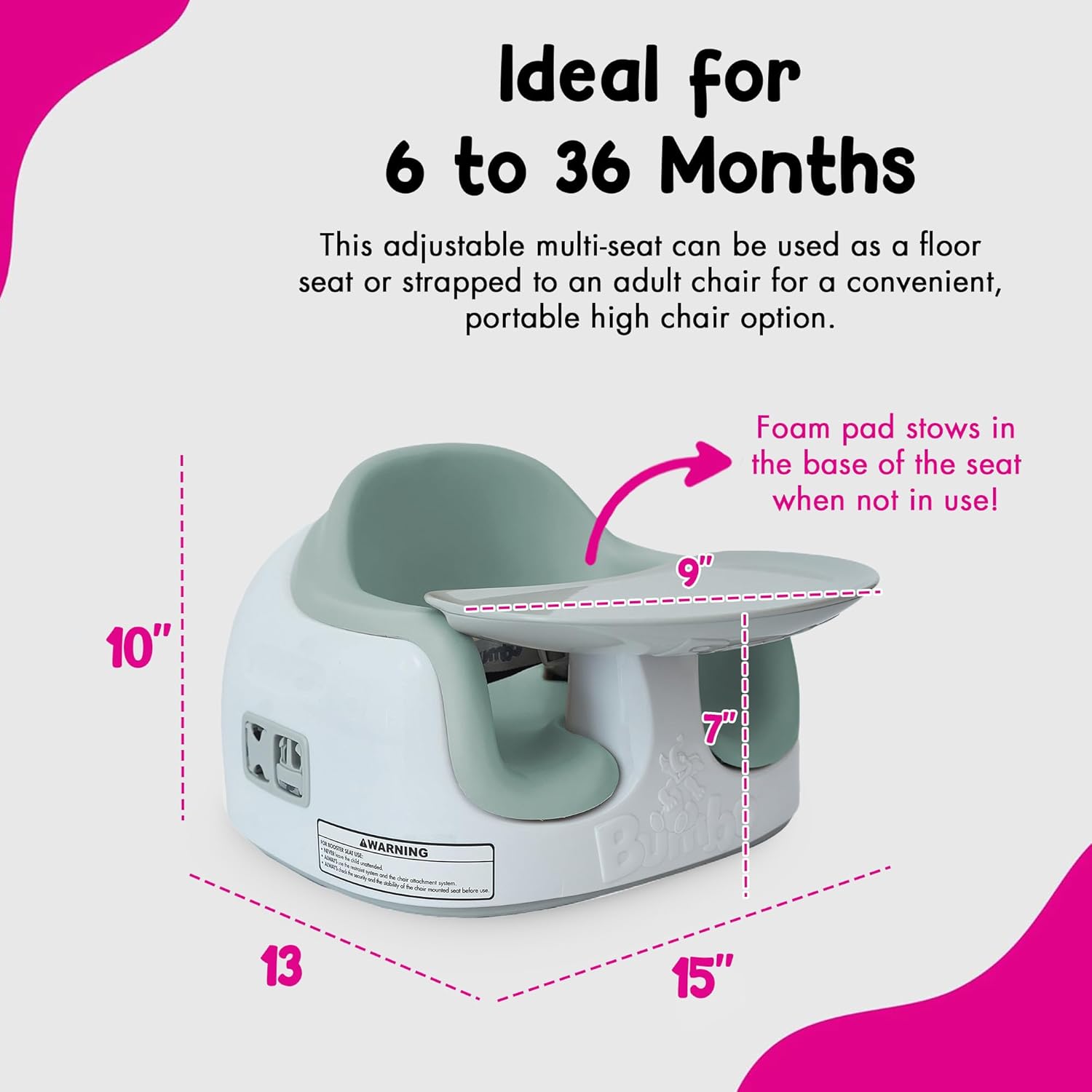 Bumbo 2 Pack 3-in-1 Multi-Seat for 6 to 36 Months, Travel Baby Feeding & Play Floor Seat, Portable Booster with Tray & Toddler High Chair, Agave