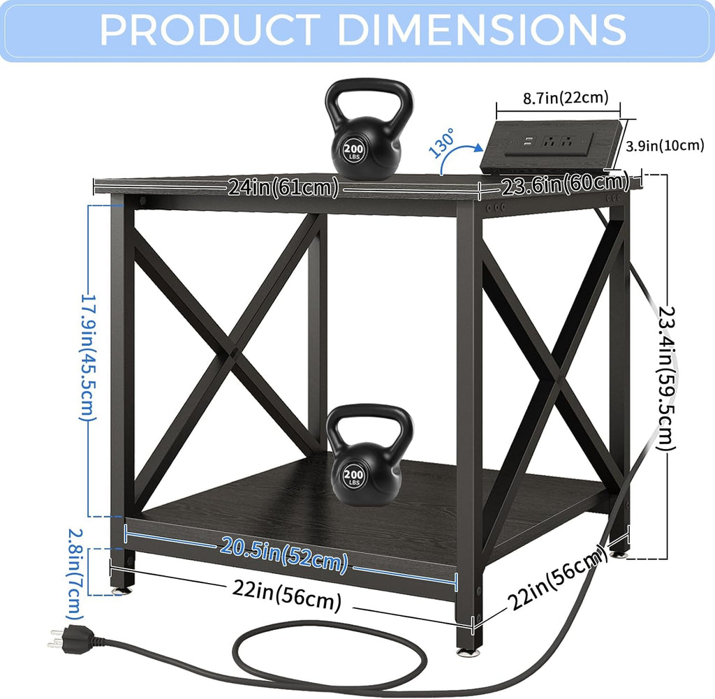 METYERRY Large Printer Stand with Power Outlet, with Storage Shelf, 2 Tier Rolling Printer Cart with Industrial Wheels, 23.6 x 23.6 Inches Printer Table for Home Office,Black