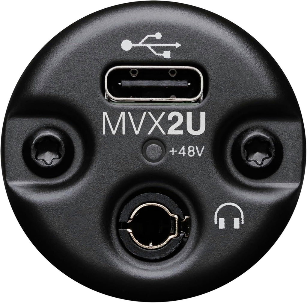 Shure MVX2U XLR-to-USB Digital Audio Interface, Headphone Jack, 60dB Gain, Zero-Latency Monitoring, 48V Phantom Power, ShurePlus App, USB-C Cable
