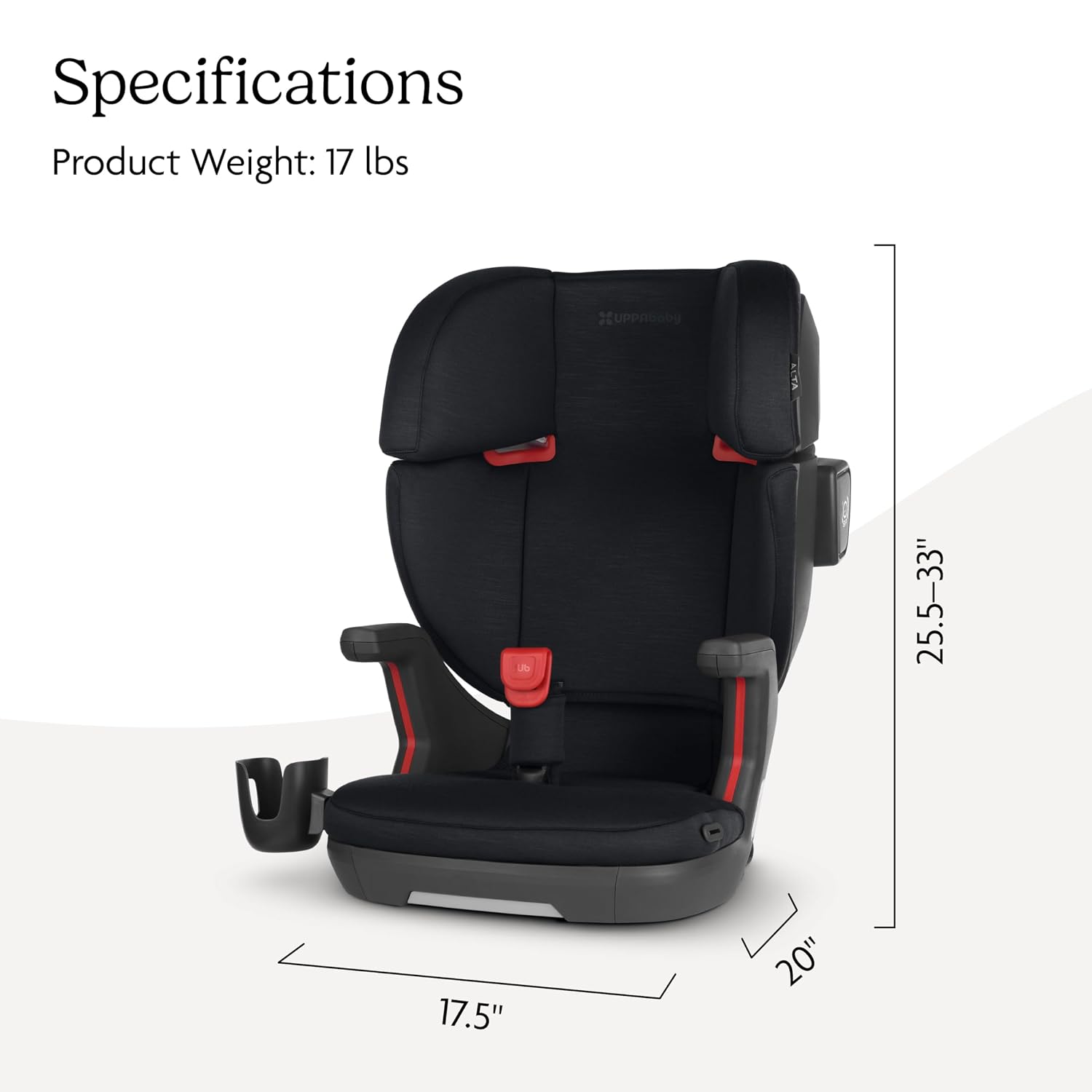 UPPAbaby Alta V2 High Back Booster Seat/Seven-Position, Active Support Headrest for Growing Children/SecureFit Integrated Belt Guide + Positioner/Cup Holder Included/Jake (Black Mélange)