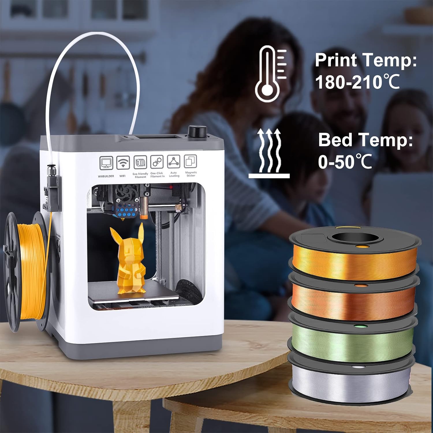 Tina2 Mini 3D Printers with PLA Filament 1KG (4 * 250G) - Silk Copper/Gold/Sliver/Bronze