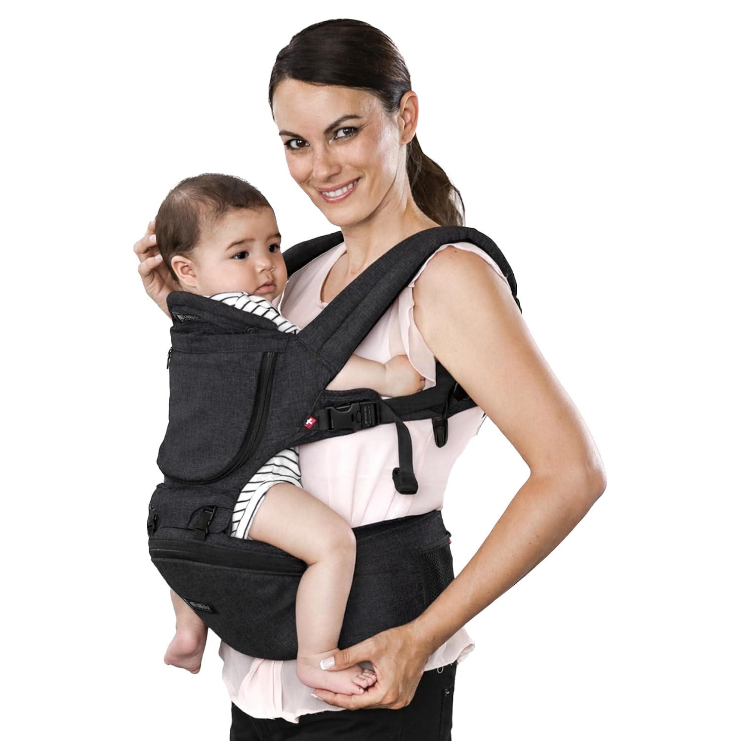 MiaMily Ergonomic Hip Seat Baby Carrier, 6 Carry Positions, Newborn to Toddler, Lumbar Support, Adjustable Waist Belt, Hipster Plus, Charcoal Grey