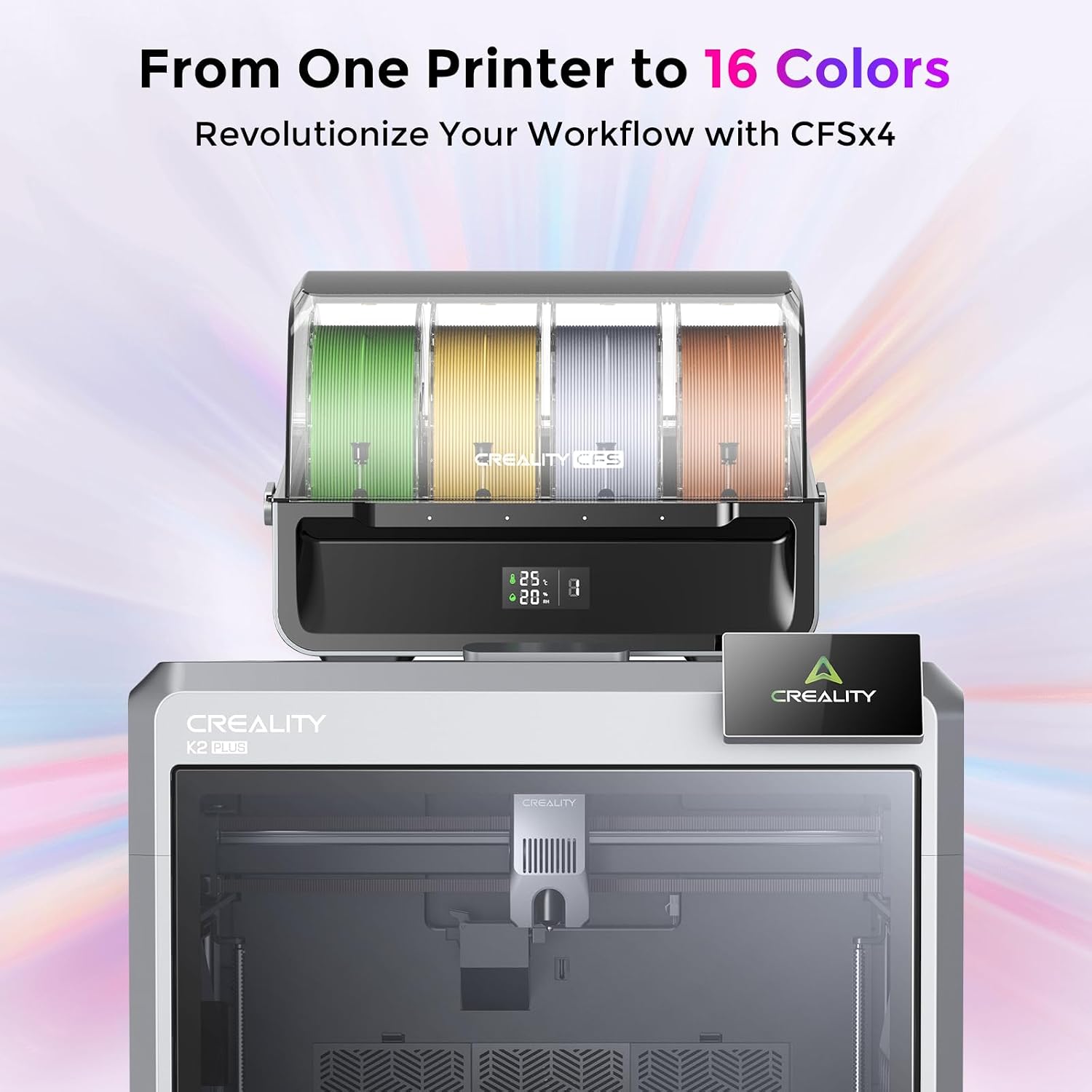 Creality K2 Plus Combo 3D Printer, Multicolor Printing with 16 Colors, 600mm/s High-Speed Printing, Dual AI Cameras for Monitoring, Full-Auto Leveling, Large Build Volume 350×350×350mm