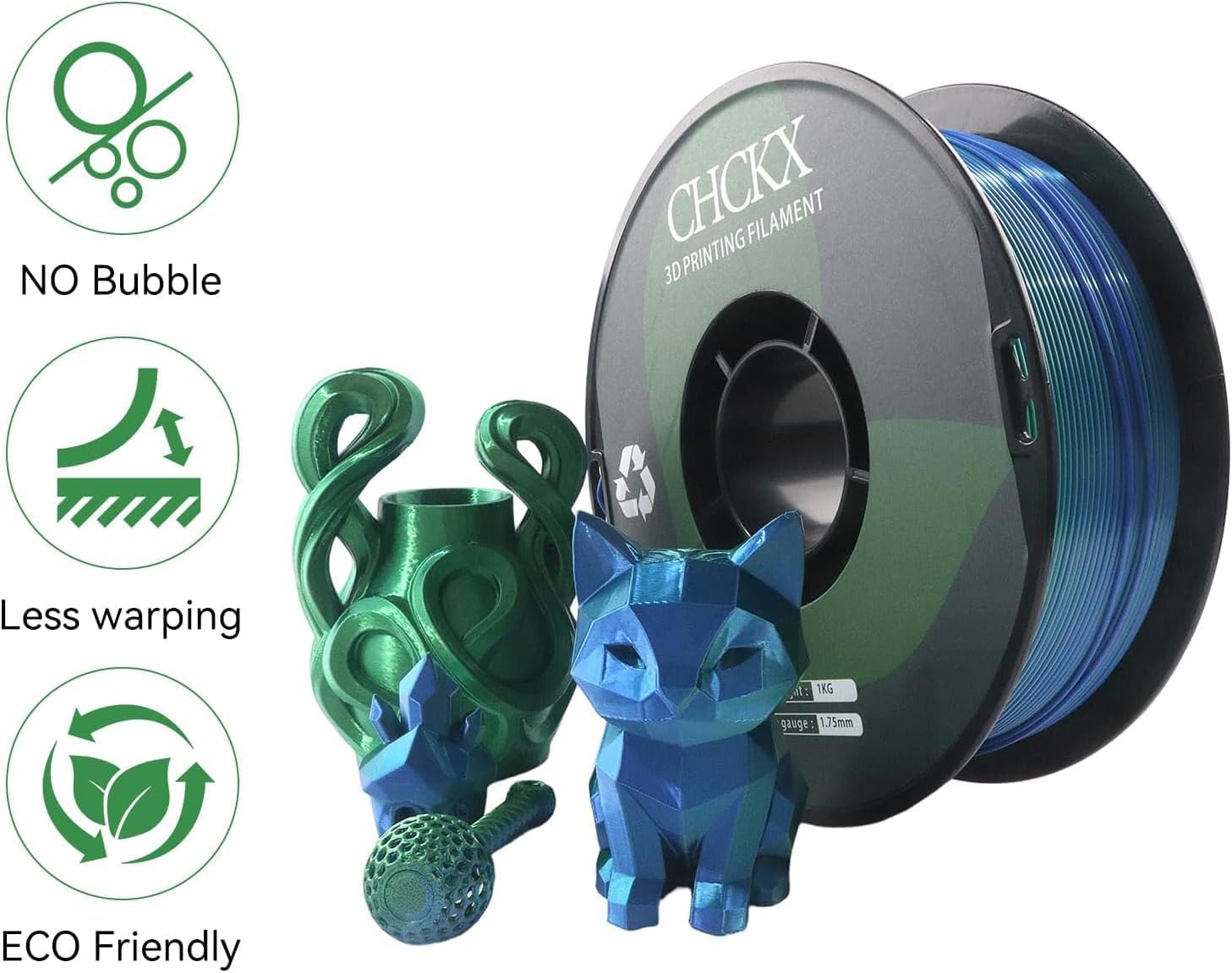 16 Pack Silk Rainbow PLA 3D Printer Filament Bundle, 16 Rolls,Dimensional Accuracy +/- 0.02 mm, 1kg (2.2lbs), 1.75 mm, Rainbow Candy,Blue Green,Red White,Blue White,Green, 16 Mix Rainbow Colors