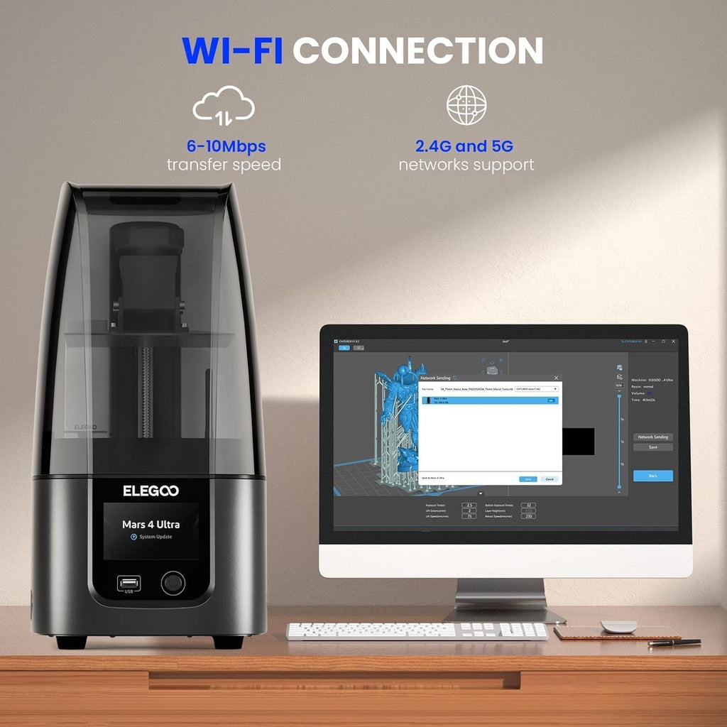 ELEGOO Mars 4 Ultra MSLA 3D Printer with 7' 9K LCD, Wi-Fi, ACF Release Liner Film - 6.5 × 6.04 × 3.06 inches Printing Size