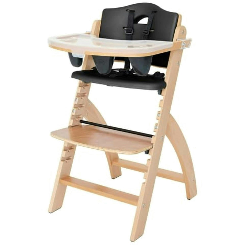 Abiie Beyond Junior Wooden High Chair for Babies and Toddlers - Convertible 3-in-1 Baby Highchair with Removable Tray - 6 Months to 250 Lb - Water Resistant - Natural Wood/Black Pearl Cushion