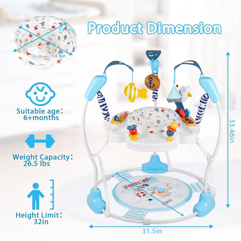 Baby Activity Center, Infant Jumpers and Bouncers with Music, Lights, Infant Toys, 360°Rotating Seat, 3 Adjustable Heights, Baby Play and Learning Center for 6+ Months