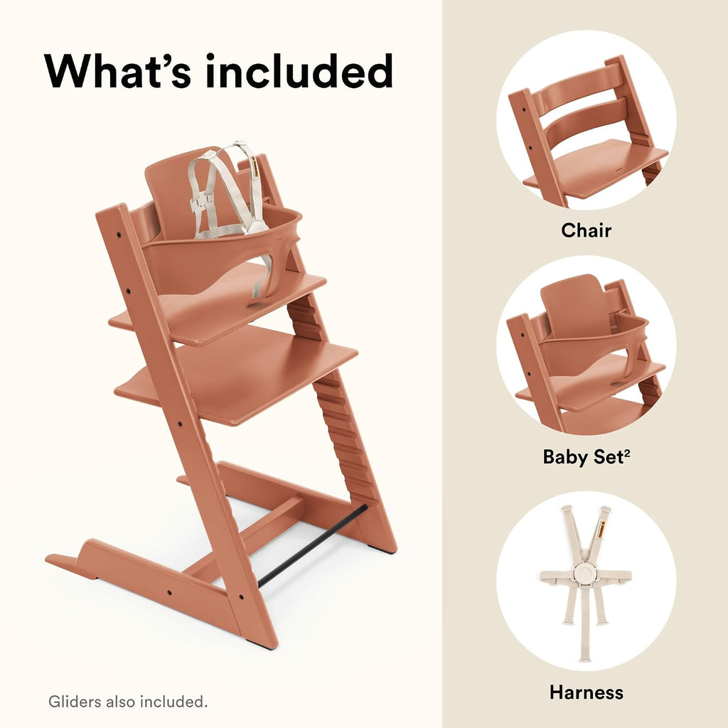 Stokke Tripp Trapp High Chair 2, Terracotta - Includes Chair + Baby Set with Removable Harness for Children 6-36 Months - Adjustable, Ergonomic & Easy to Clean