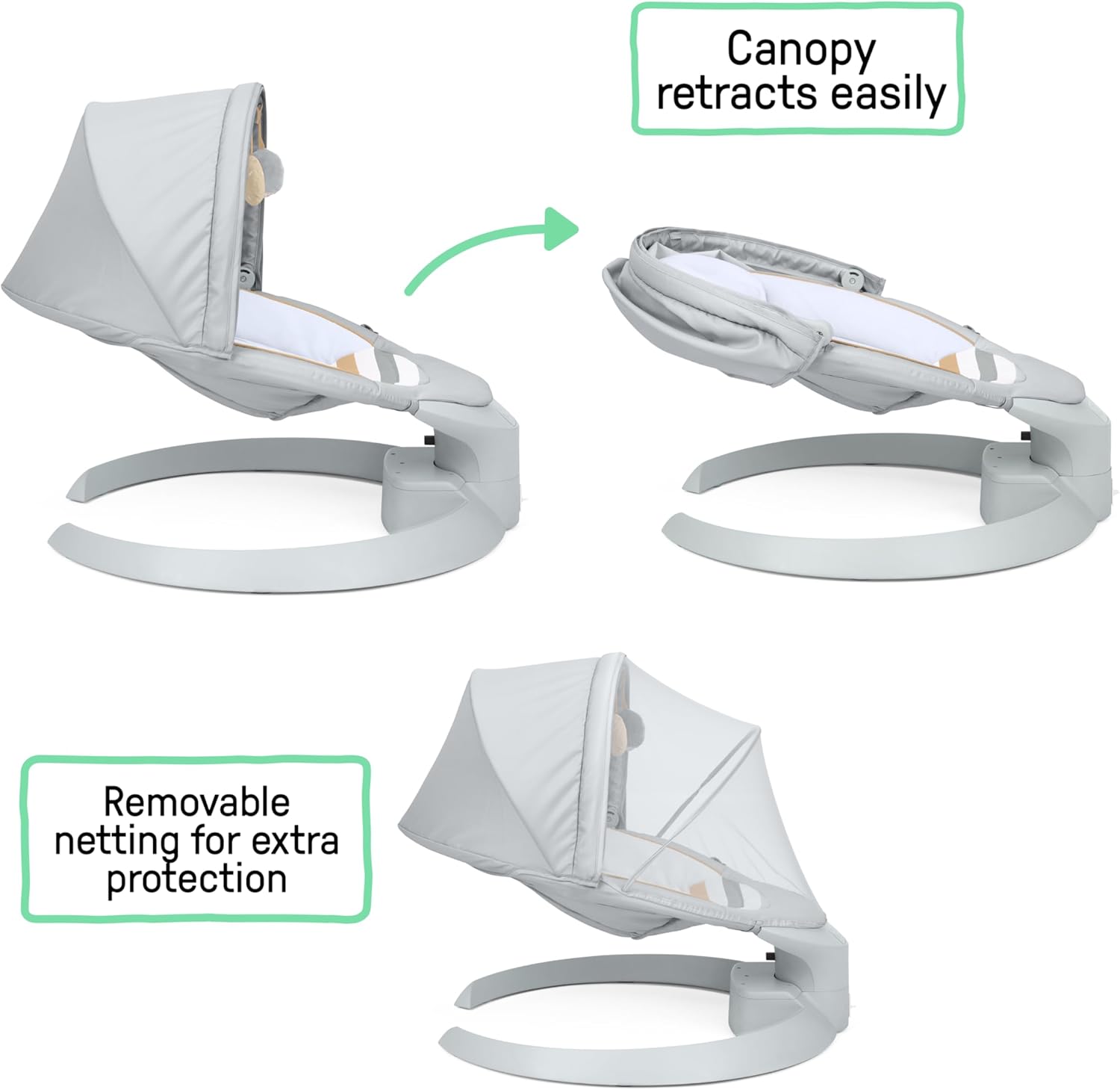 Ingenuity Inlighten Bounce & Sway Swing, Bluetooth Music, Canopy with Lights & Toys, Touch & Remote Controls, 3-in-1 Seat Modes, Machine Washable Pad, Ages 0+ Pebble Shore