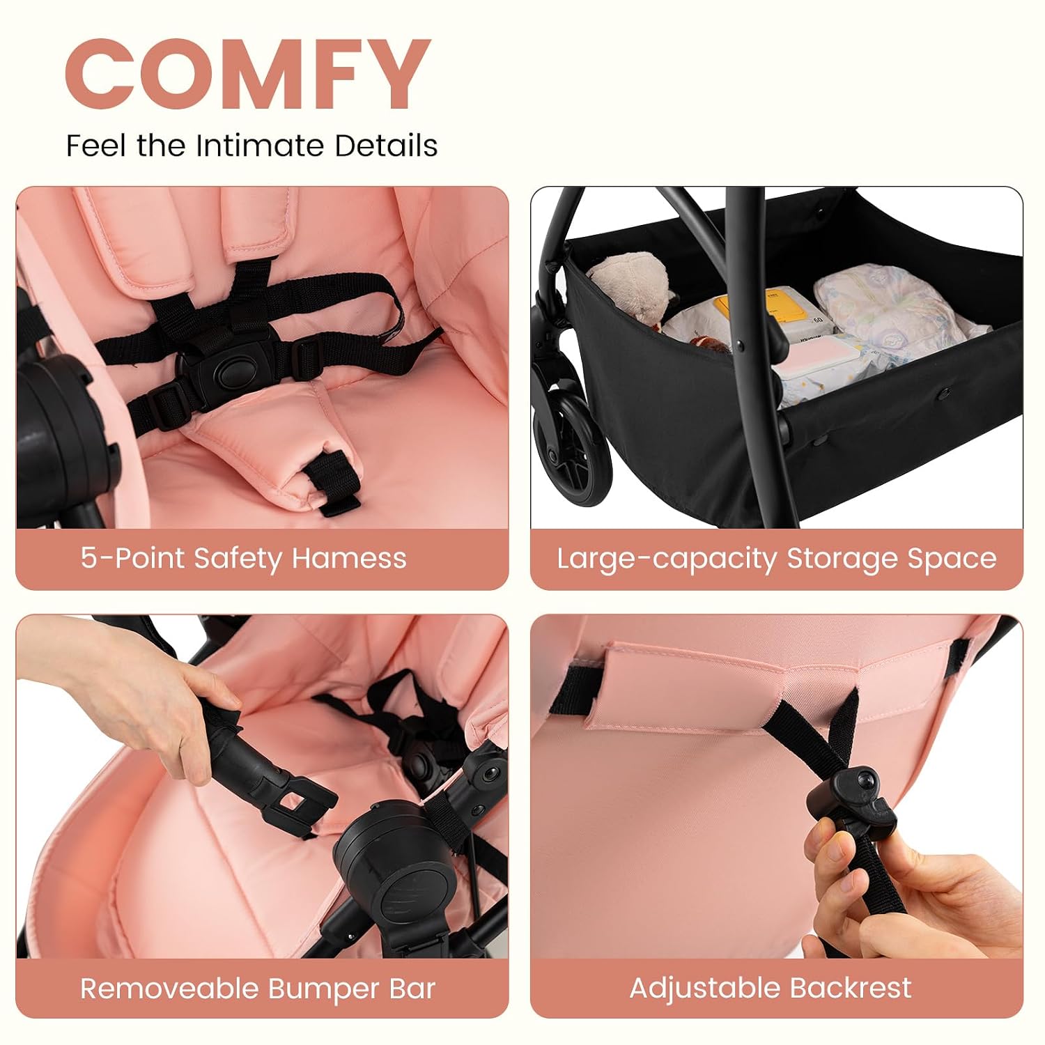 INFANS 2 in 1 Baby Stroller, Convertible Stroller with Bassinet Reversible Seat Adjustable Backrest Canopy One Hand Fold, Compact Toddler Pushchair for Kids Infants Newborns 0-36 Months