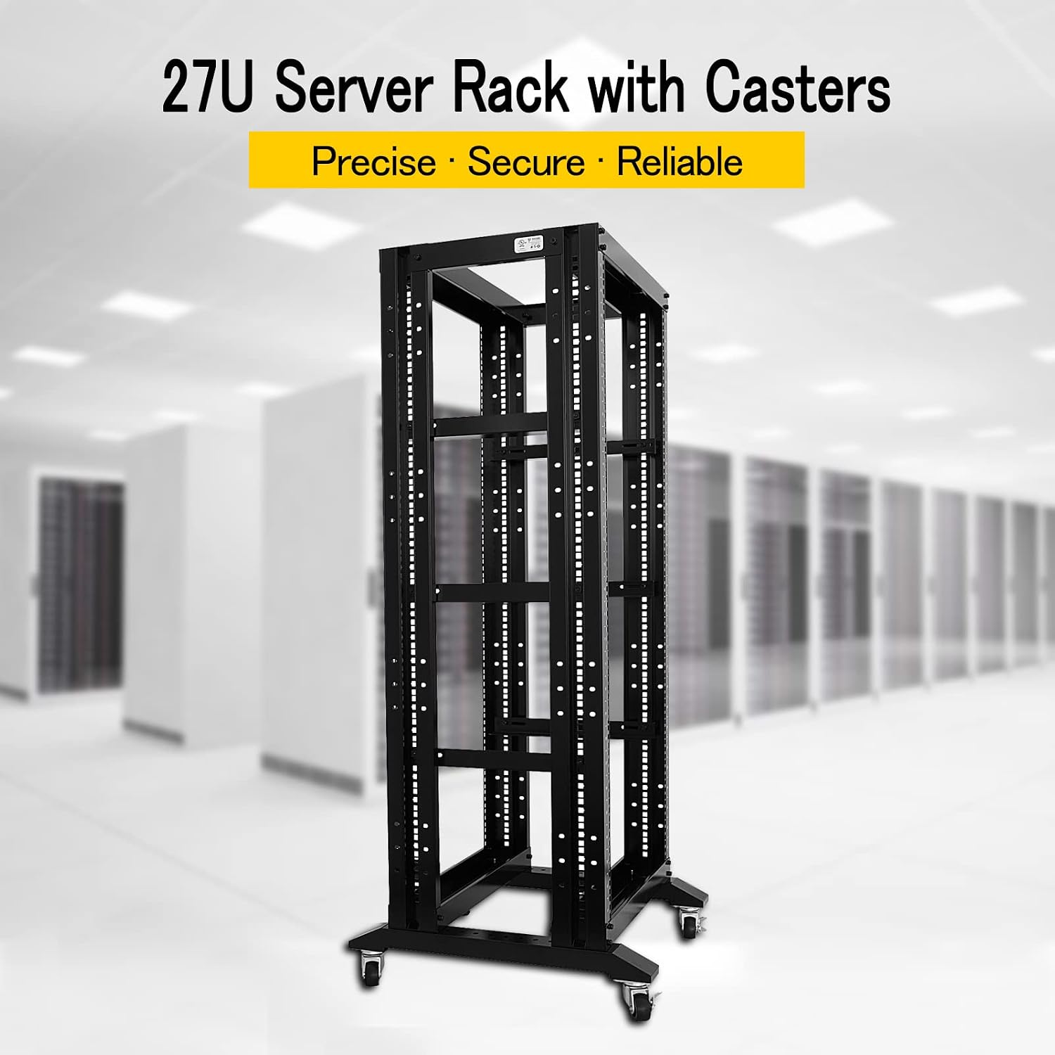 27U 4 Post Open Frame Network Server Rack 19inch Width 600mm deep with 3 Pairs of L Rail