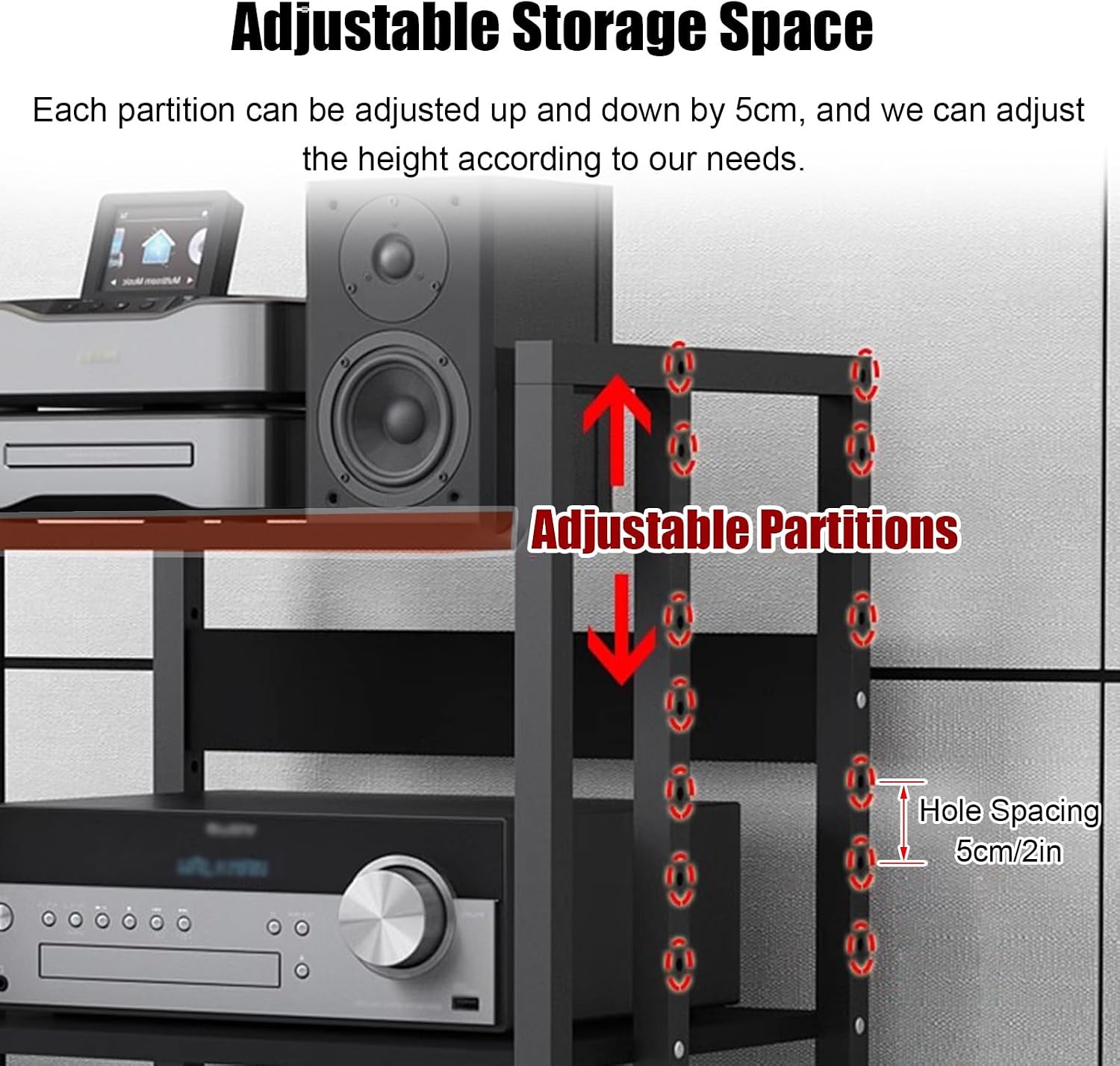 WDJBPSH Rolling Audio Equipment Storage Cart, Heavy Duty Media Rack with Height Adjustable Wooden Shelf, Office Bedroom Living Room Av Stereo Rack, Space-Saving (Size : 2 Tier-H 48.5cm/19in)