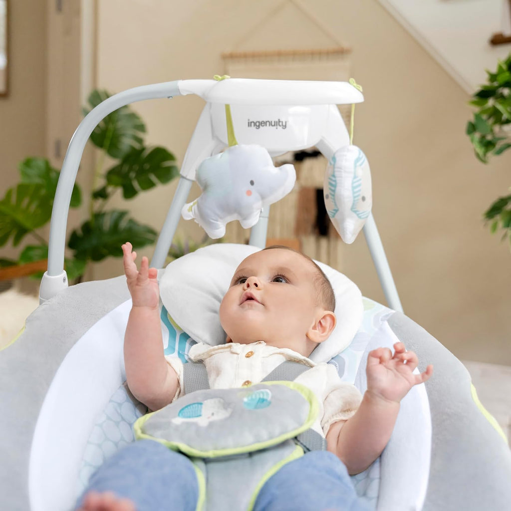 Ingenuity SimpleComfort Lightweight Compact 6-Speed Multi-Direction Baby Swing, Vibrations & Nature Sounds, 0-9 Months 6-20 lbs (Everston)