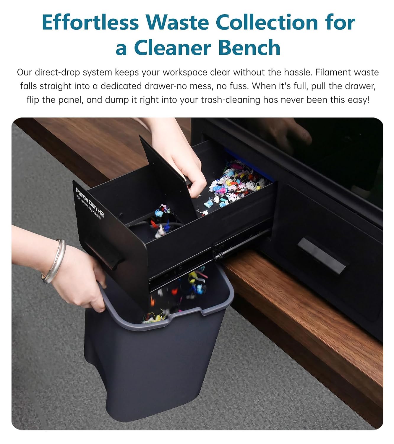 BIQU Panda Den H2 for Bambu-Lab H2D/H2S/H2C/X2D/P2S/P1S 3D Printers, Filament Waste Collection System for H2/P/X/A Series Printers, with Tool Storage Drawer, Custom Direct-Drop Poop Collecting Drawer