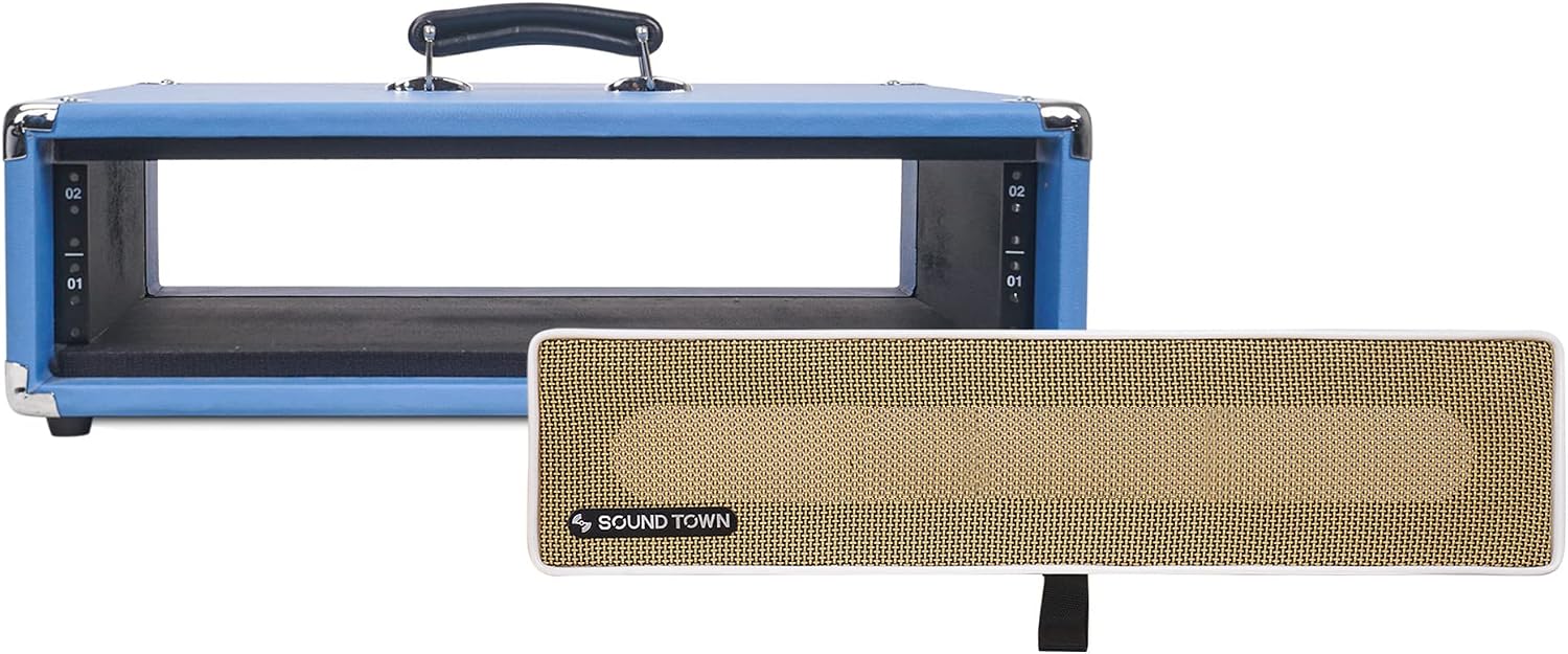 Sound Town Vintage 2U Amp Rack Case, 12.5' Depth with Rubber Feet, Dust Cover, Kickstand, Beau Blue (STVRC-2BL)