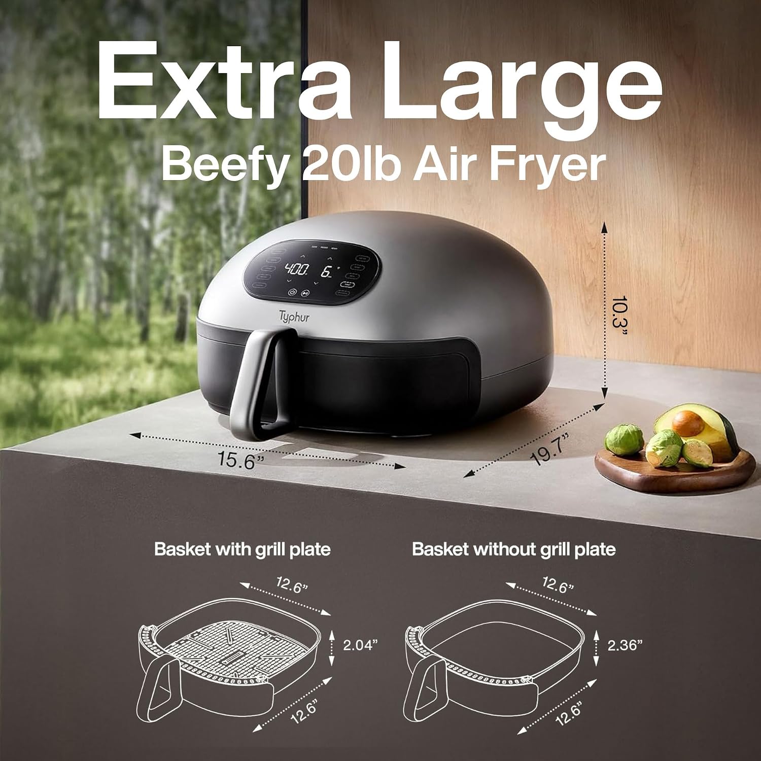Typhur Dome 2 AI Smart Air Fryer, 15-in-1 Large Flat Airfryer with Top & Bottom Heating, Self-Cleaning Digital Fryer, PFAS-Free Ceramic Basket, Fits a 12' Pizza or Steaks, Whisper-Quiet, 120V