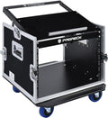 PRORECK 8U Rack/Road Case With Slant Mixer Top, And Casters, 20'' Rackable Depth, Plywood, 8U Installation Size, Pro Stage Performance.