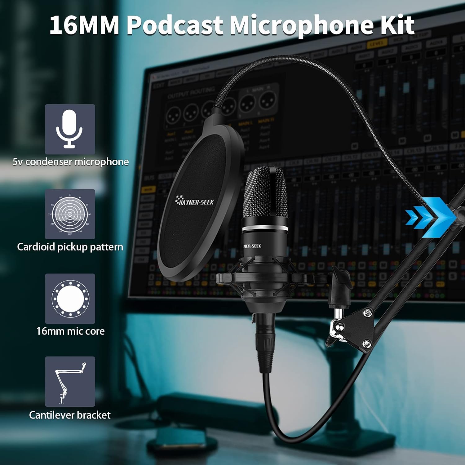 Podcast Equipment Bundle for 2, DJ Mixer with 3.5mm Diaphragm Condenser Microphone for Live Streaming, Podcast Recording,Gaming, Youtube, TikTok, PC, Smartphone