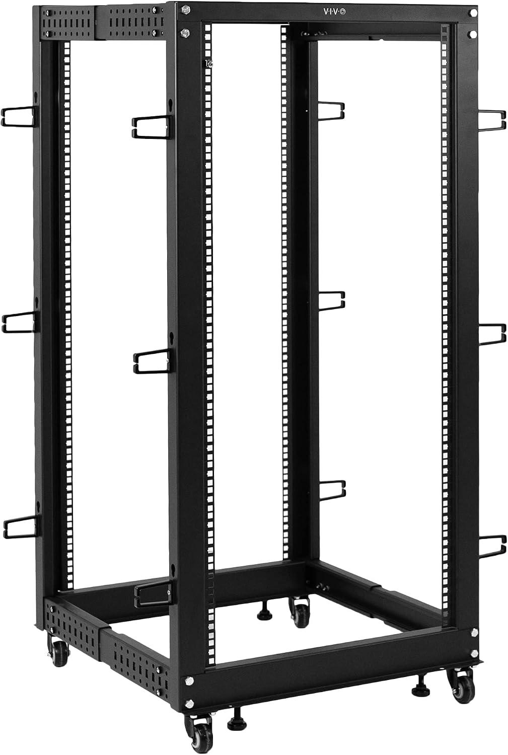 VIVO 25U Freestanding Server Rack, Mobile Open Frame 22 to 40 inch Adjustable Network Server Cart, Black, CART-SR25U