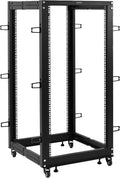 VIVO 25U Freestanding Server Rack, Mobile Open Frame 22 to 40 inch Adjustable Network Server Cart, Black, CART-SR25U