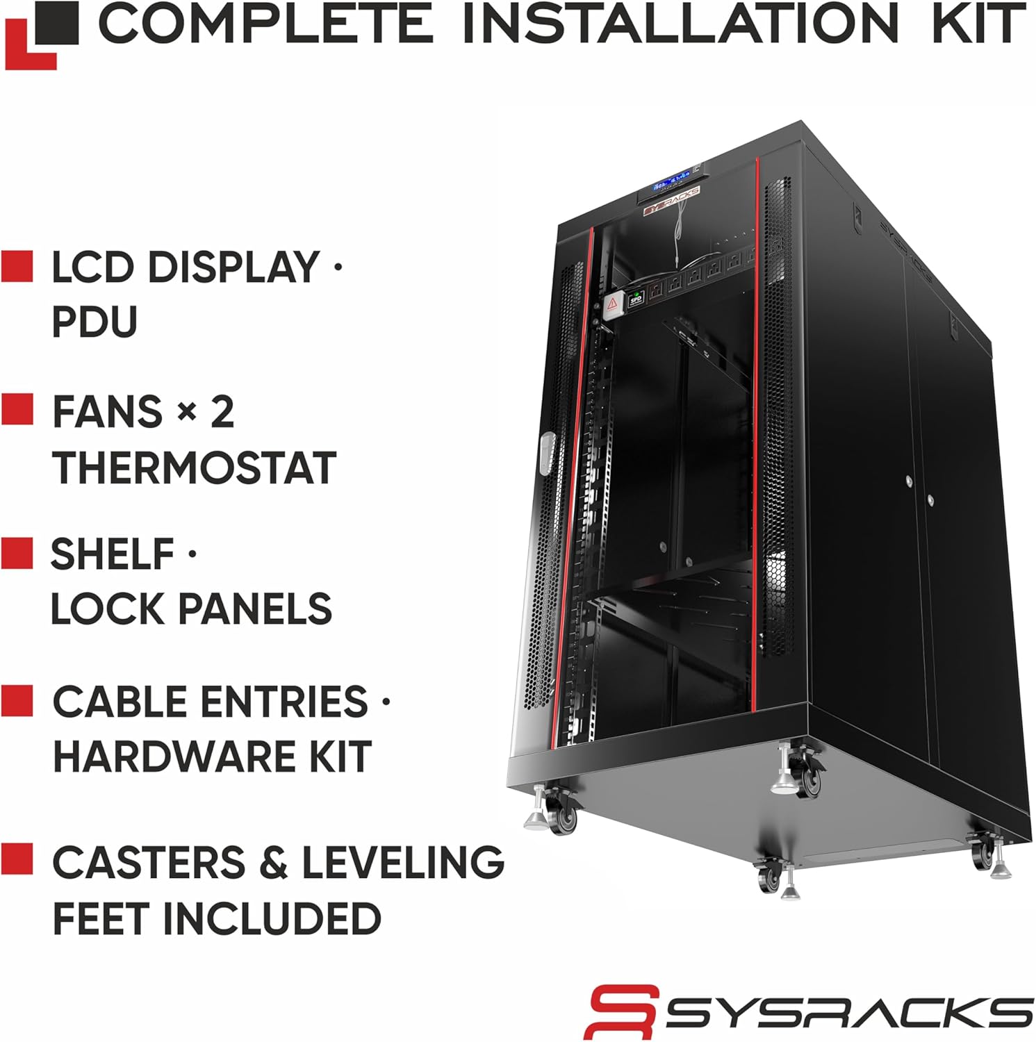 19' Server Rack Cabinet 22U – 35' Deep Network Cabinet Enclosure with Glass Door, Locking Panels, Cooling Fans, PDU & Shelf, IT Rack for Servers, Switches, AV Equipment