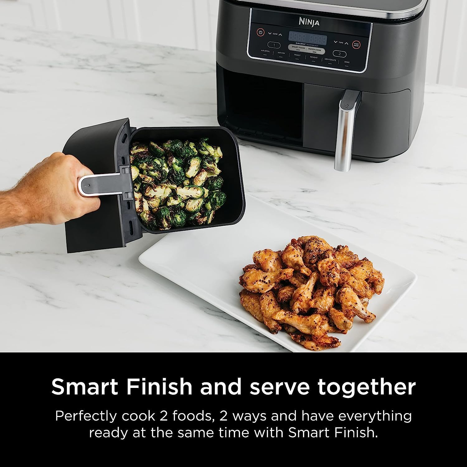 Ninja DZ201BK Foodi 6-in-1 2-Basket Air Fryer with DualZone Technology, 8-Quart Capacity (Black Stainless) (Renewed)
