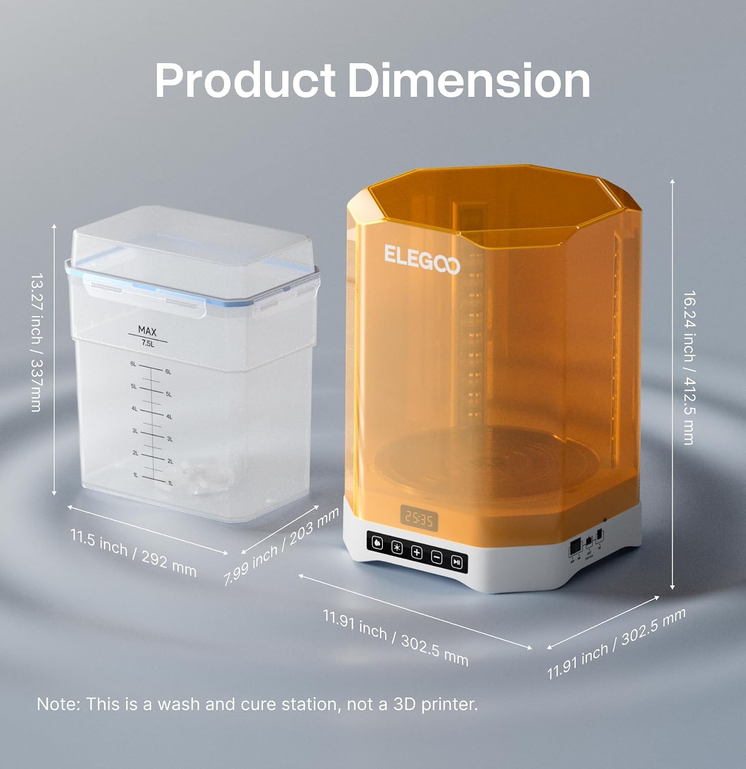 ELEGOO Mercury Plus V3.0 Wash and Cure Station, 7.5 L Large Capacity, Compatible with Mars Saturn Photon Halot MSLA LCD DLP 3D Printers, Washing Size of 9.05'×5.31'×10.24'