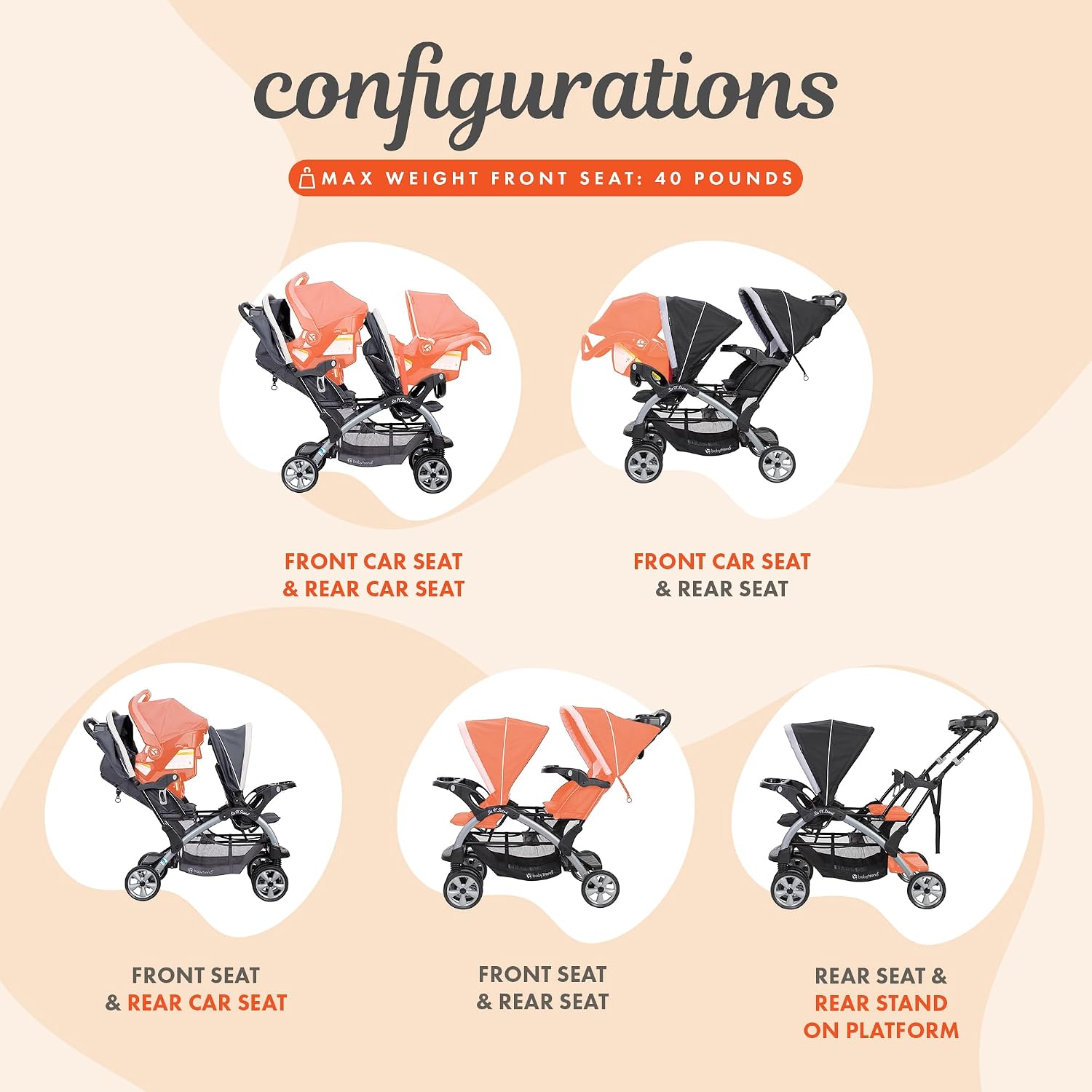 Baby Trend Infant and Toddler Double Stroller & 2 Car Seat Combo, 3 Pc Set, Stormy - Portable and Lightweight Stroller Duo and Car Seat Travel System Tandem