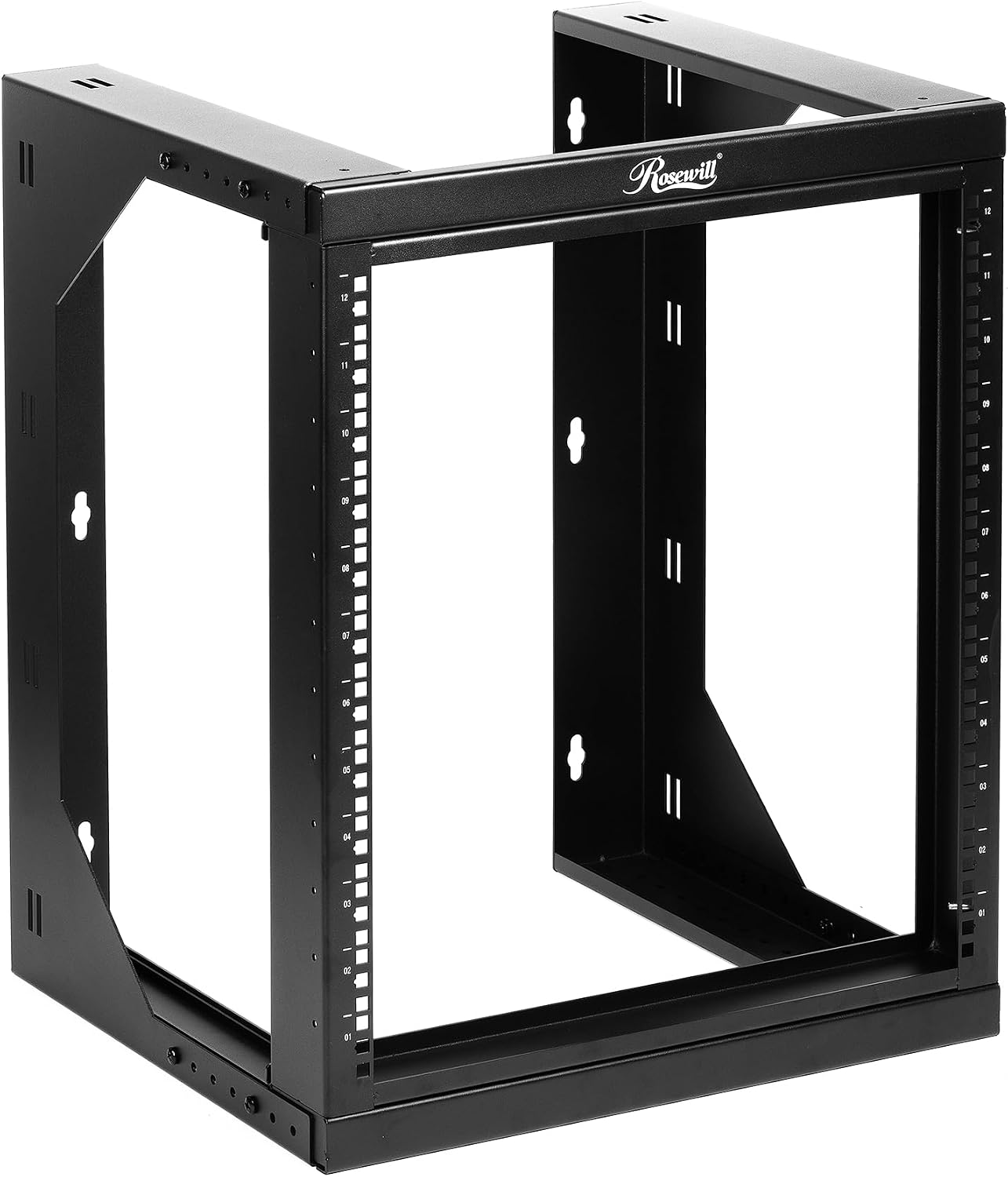 Rosewill 12U Server Rack with Swing Gate -Wall Mount Rack for 19 Inch IT Equipment Open Frame Rack AV & Server Adjustable Depth 18 inches to 26 inches 9U Rack, Black