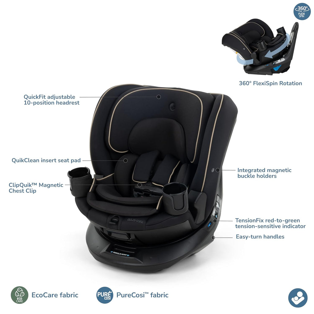 Maxi-Cosi Andi 360 Rotating All-in-One Baby Convertible Car Seat, Rear Facing, Forward Facing Infant Toddler Booster, Easy Rotation, Tension System, Harness Adjust, Caspian Caviar